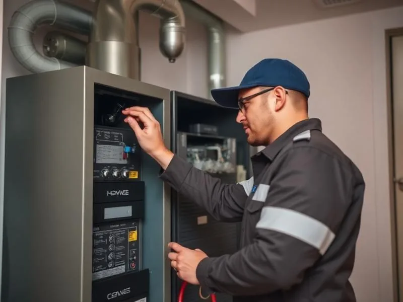 Technicien vérifiant les commandes d’un appareil de chauffage au gaz